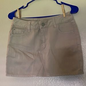 tan denim mini skirt